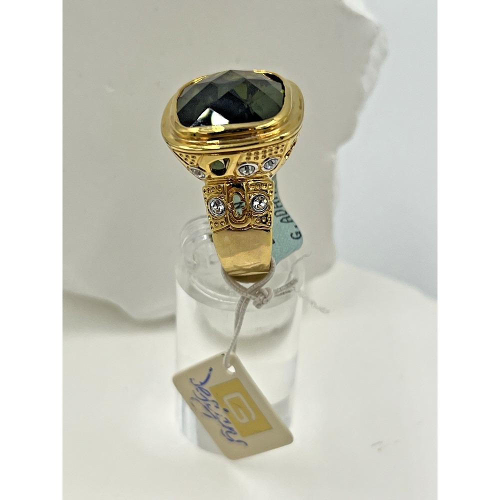 Lauren G Adams CZ & Green Stone Gold Tone Statement Cocktail Ring Size 7 - Picture 4 of 8